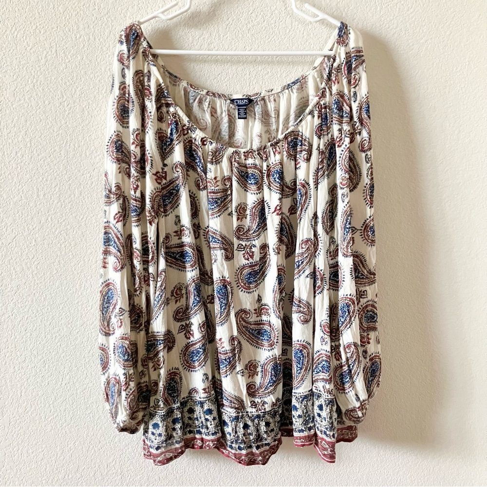 Chaps Boho Paisley Coastal Cowgirl Western Cottagecore Off the Shoulder Blouse